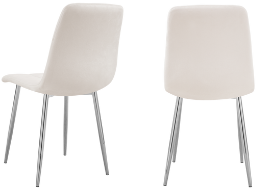 Chaise velours matelassée beige pieds argentés - Milan x4