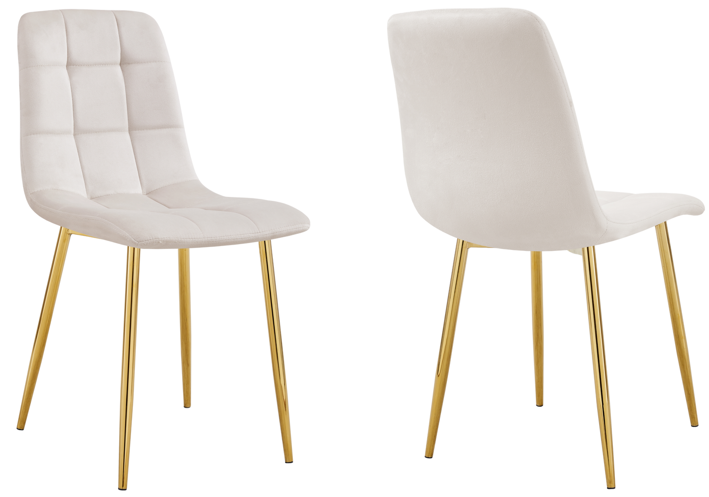 Chaise velours matelassée beige pieds dorés - Milan x4
