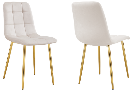 Chaise velours matelassée beige pieds dorés - Milan x4