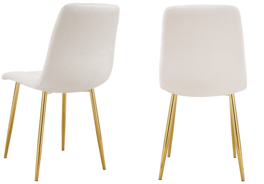 Chaise velours matelassée beige pieds dorés - Milan x4