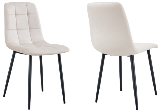 Chaise velours matelassée beige pieds noirs - Milan x4