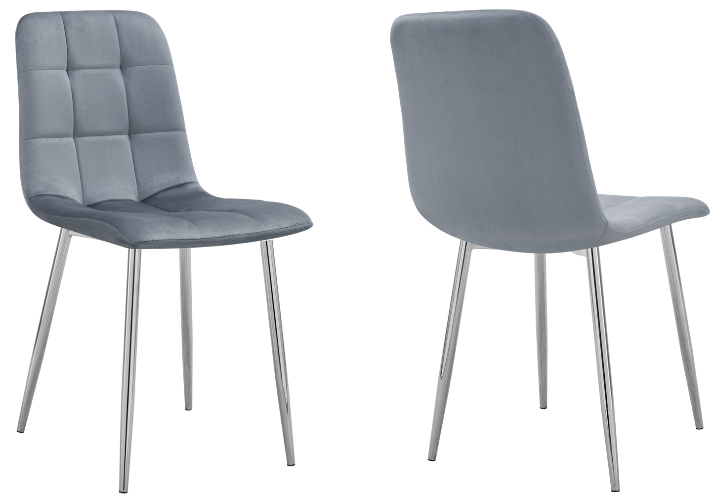 Chaise velours matelassée grise pieds argentés - Milan x4