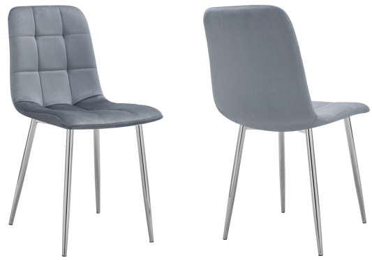 Chaise velours matelassée grise pieds argentés - Milan x4