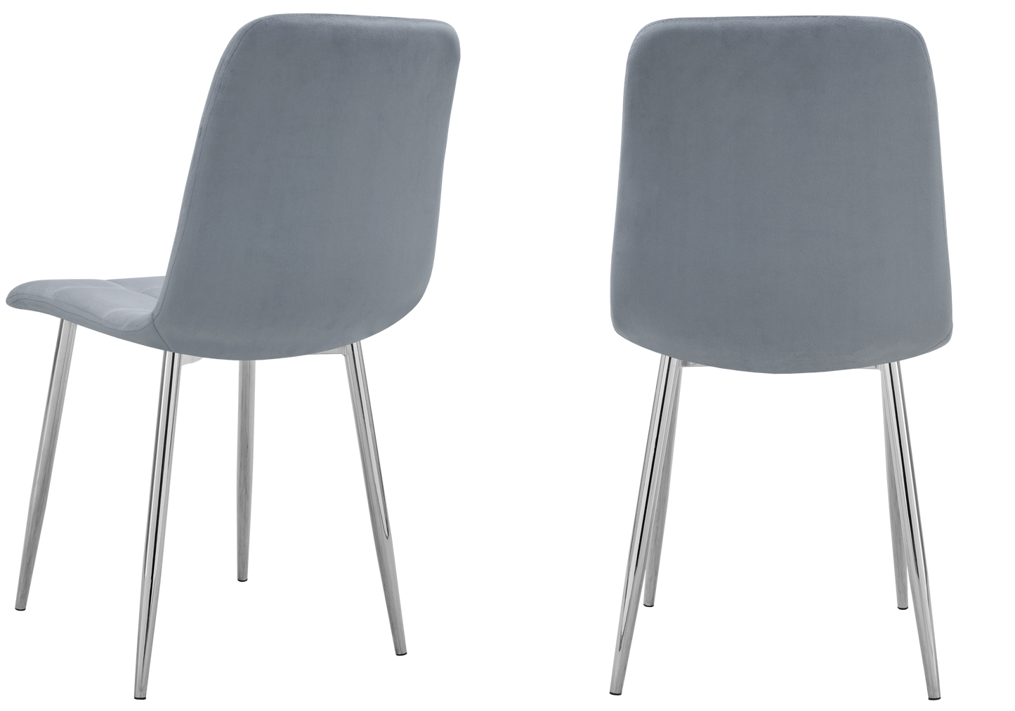 Chaise velours matelassée grise pieds argentés - Milan x4