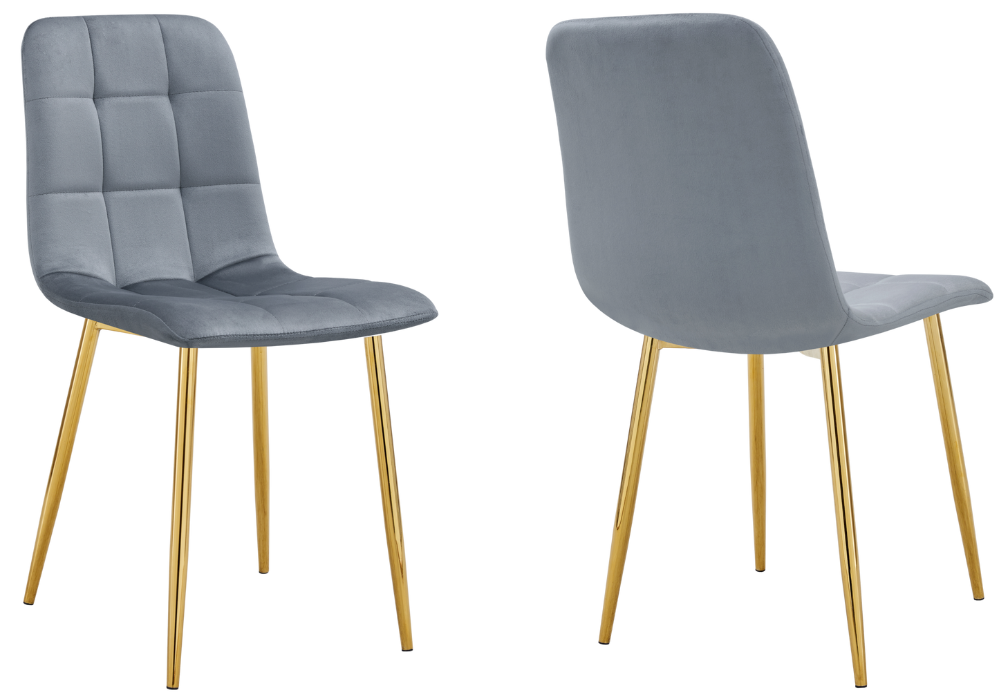 Chaise velours matelassée grise pieds dorés - Milan x4