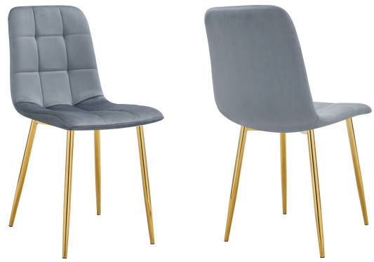 Chaise velours matelassée grise pieds dorés - Milan x4