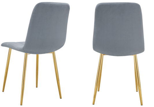 Chaise velours matelassée grise pieds dorés - Milan x4