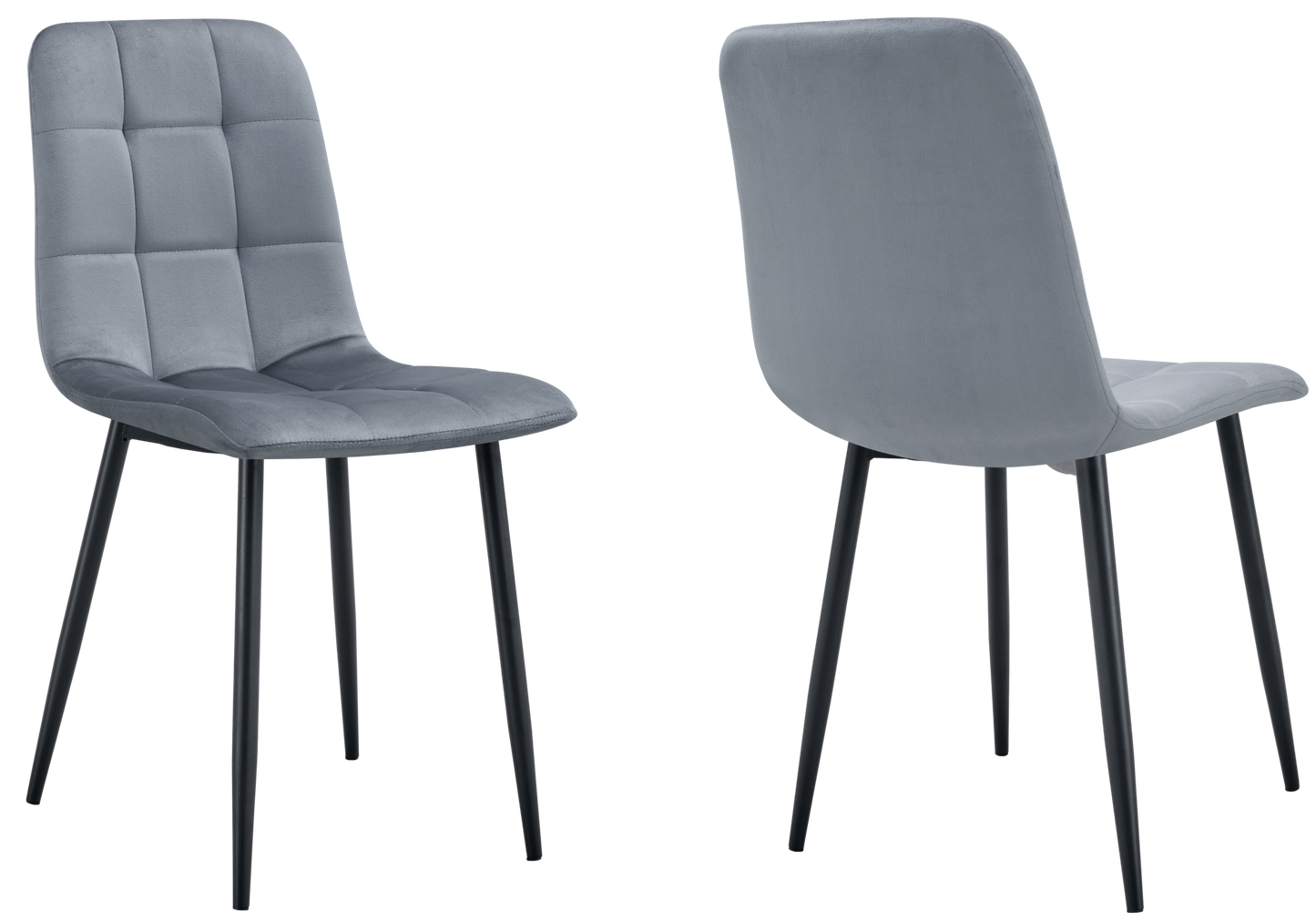 Chaise velours matelassée grise pieds noirs - Milan x4