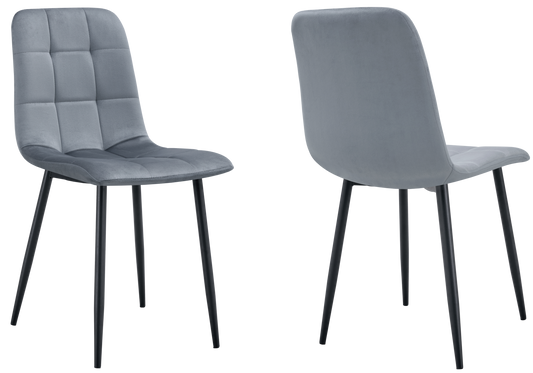 Chaise velours matelassée grise pieds noirs - Milan x4