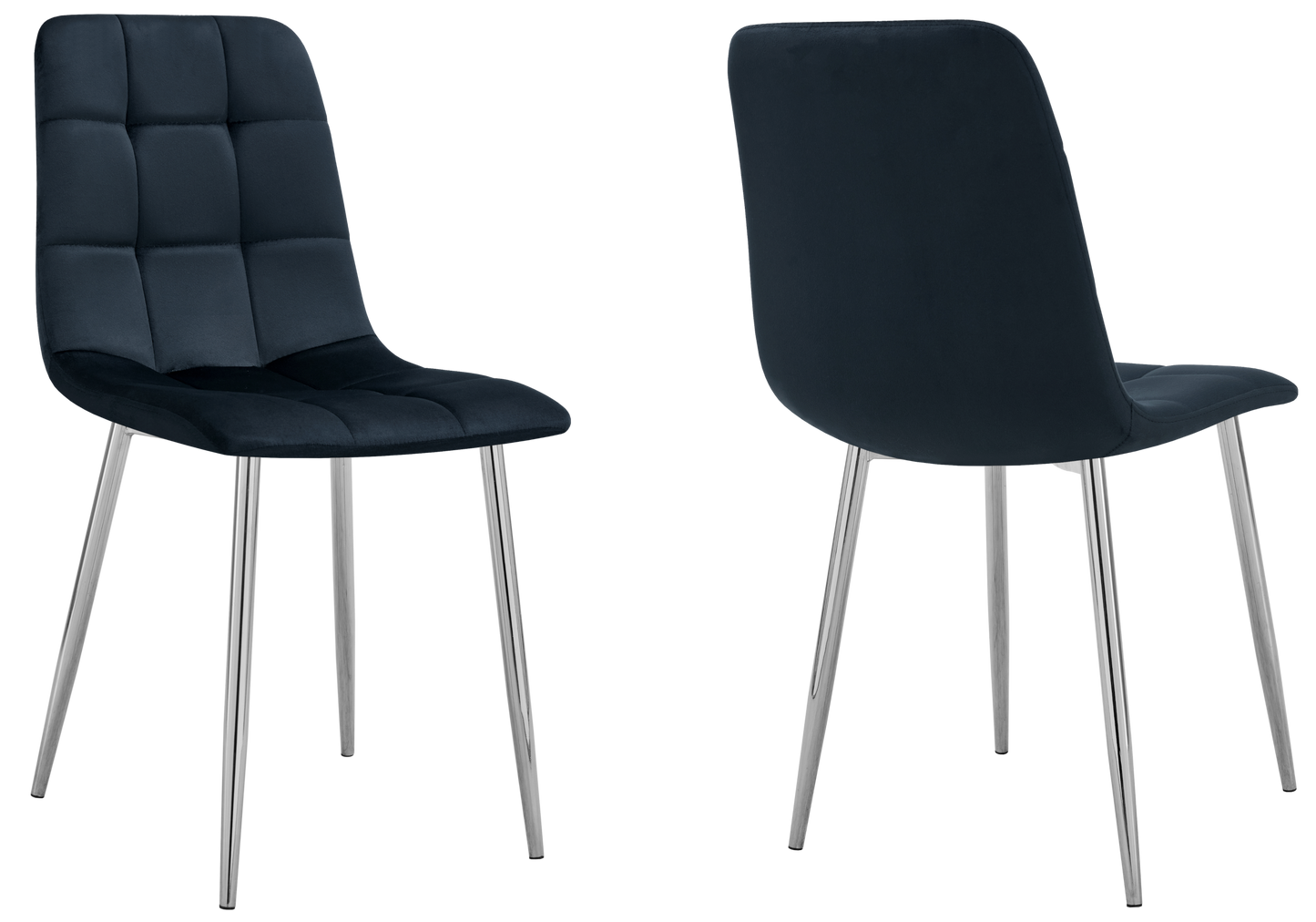 Chaise velours matelassée noire pieds argentés - Milan x4