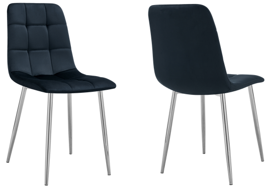 Chaise velours matelassée noire pieds argentés - Milan x4
