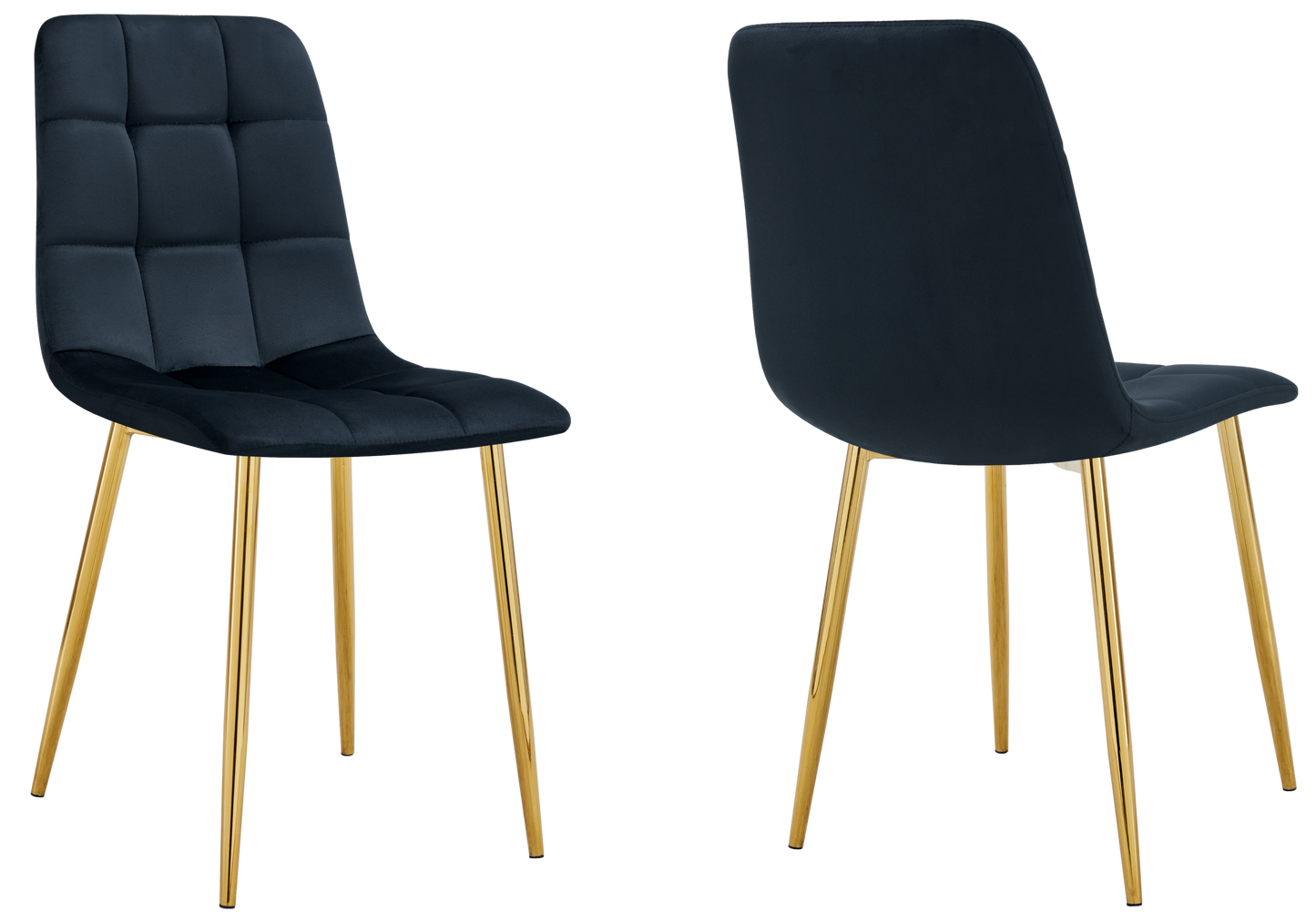 Chaise velours matelassée noire pieds dorés - Milan x4