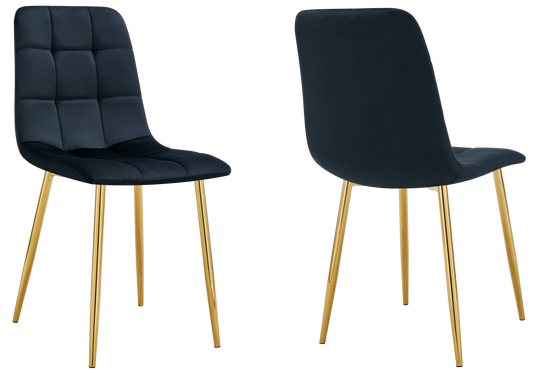 Chaise velours matelassée noire pieds dorés - Milan x4