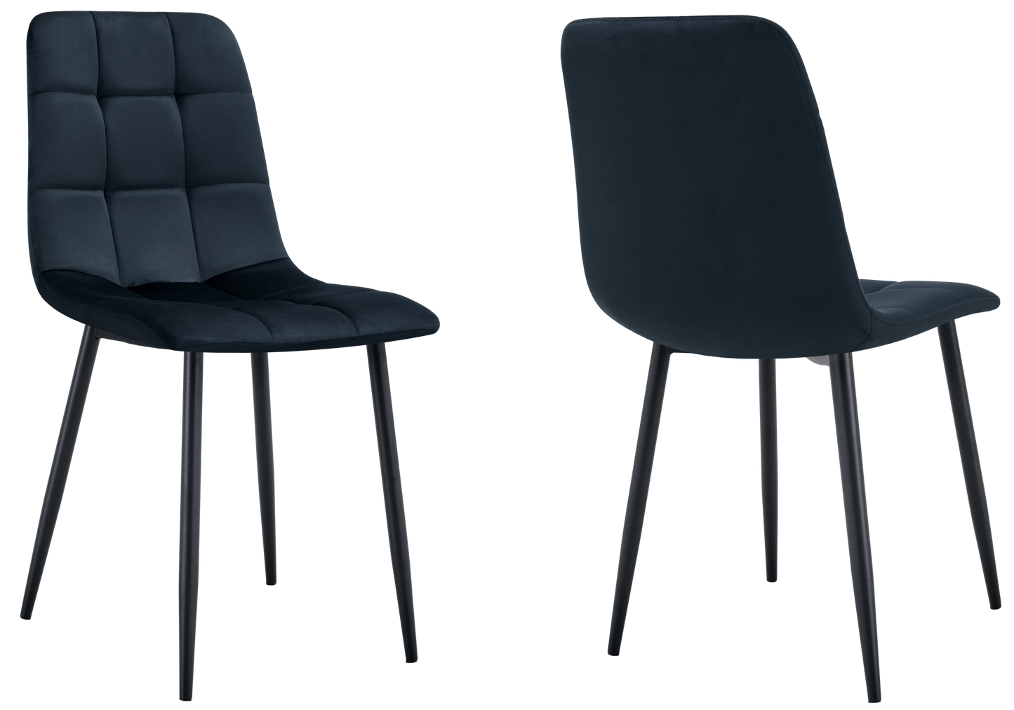 Chaise velours matelassée noire pieds noirs - Milan x4