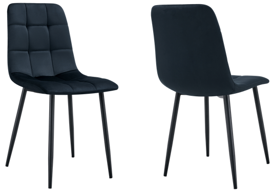 Chaise velours matelassée noire pieds noirs - Milan x4