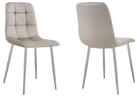 Chaise velours matelassée taupe pieds argentés - Milan x4