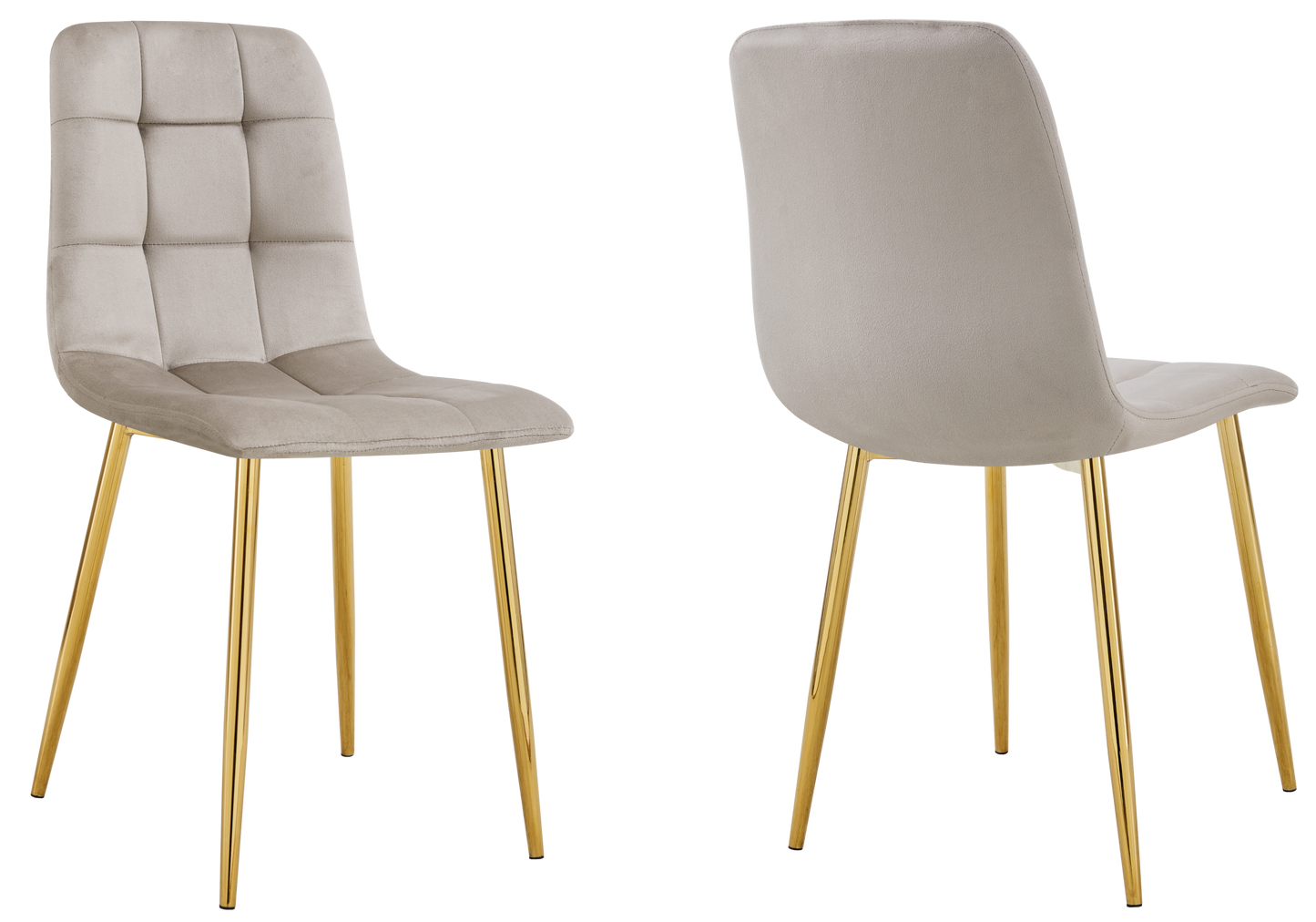 Chaise velours matelassée taupe pieds dorés - Milan x4