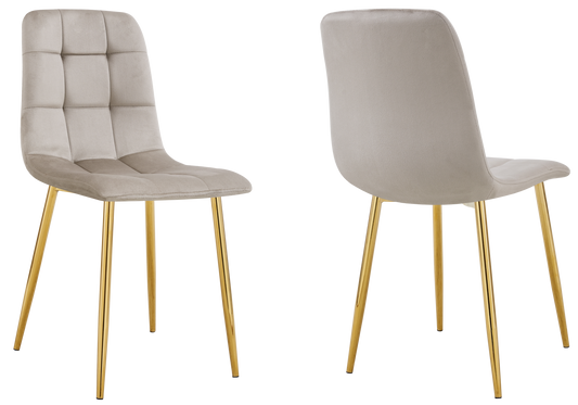 Chaise velours matelassée taupe pieds dorés - Milan x4