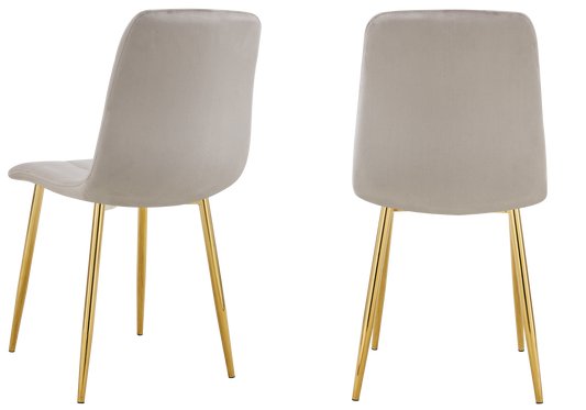 Chaise velours matelassée taupe pieds dorés - Milan x4