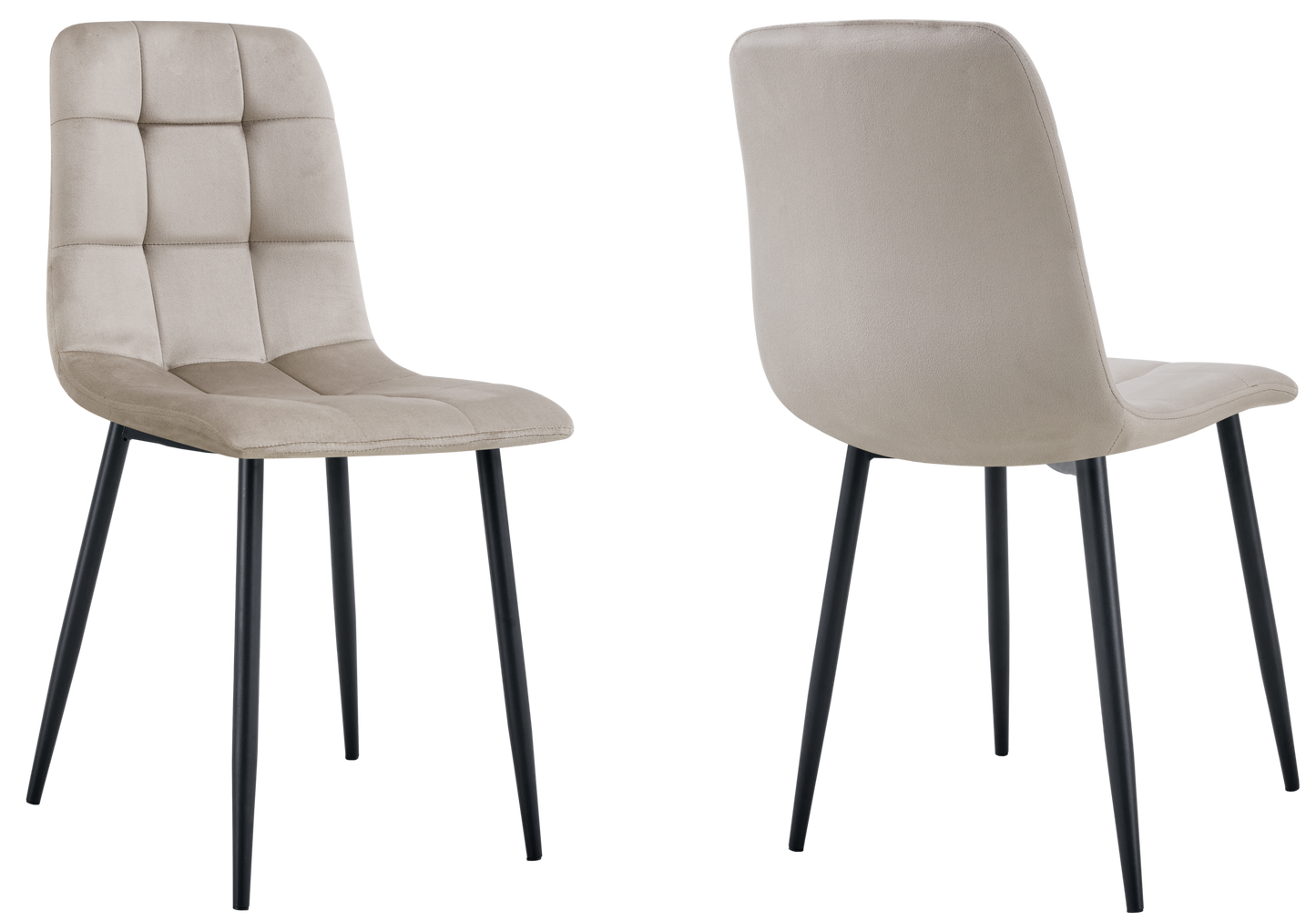 Chaise velours matelassée taupe pieds noirs - Milan x4