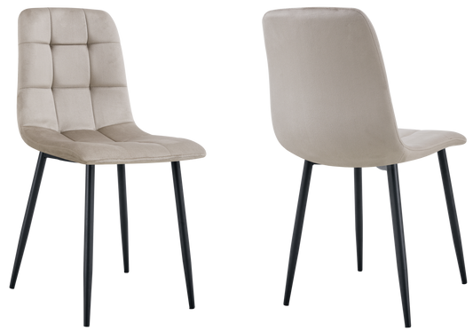 Chaise velours matelassée taupe pieds noirs - Milan x4