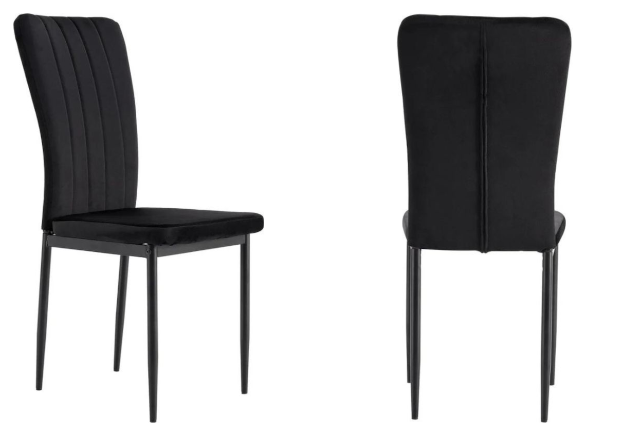 Chaise velours noir dossier haut et pieds noir - Stria x4