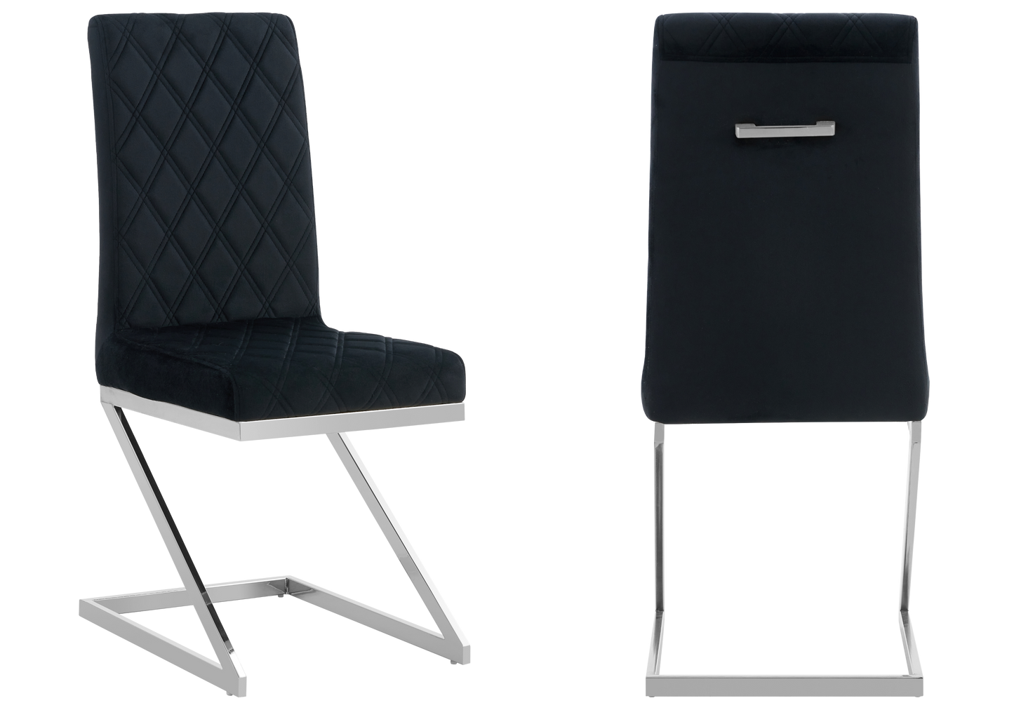 Chaise velours noir pied en Z argent – Zelia x6