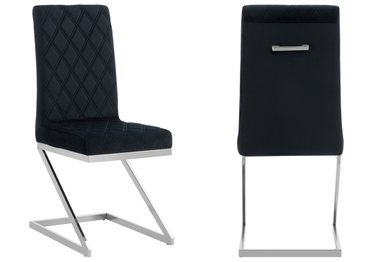 Chaise velours noir pied en Z argent – Zelia x6