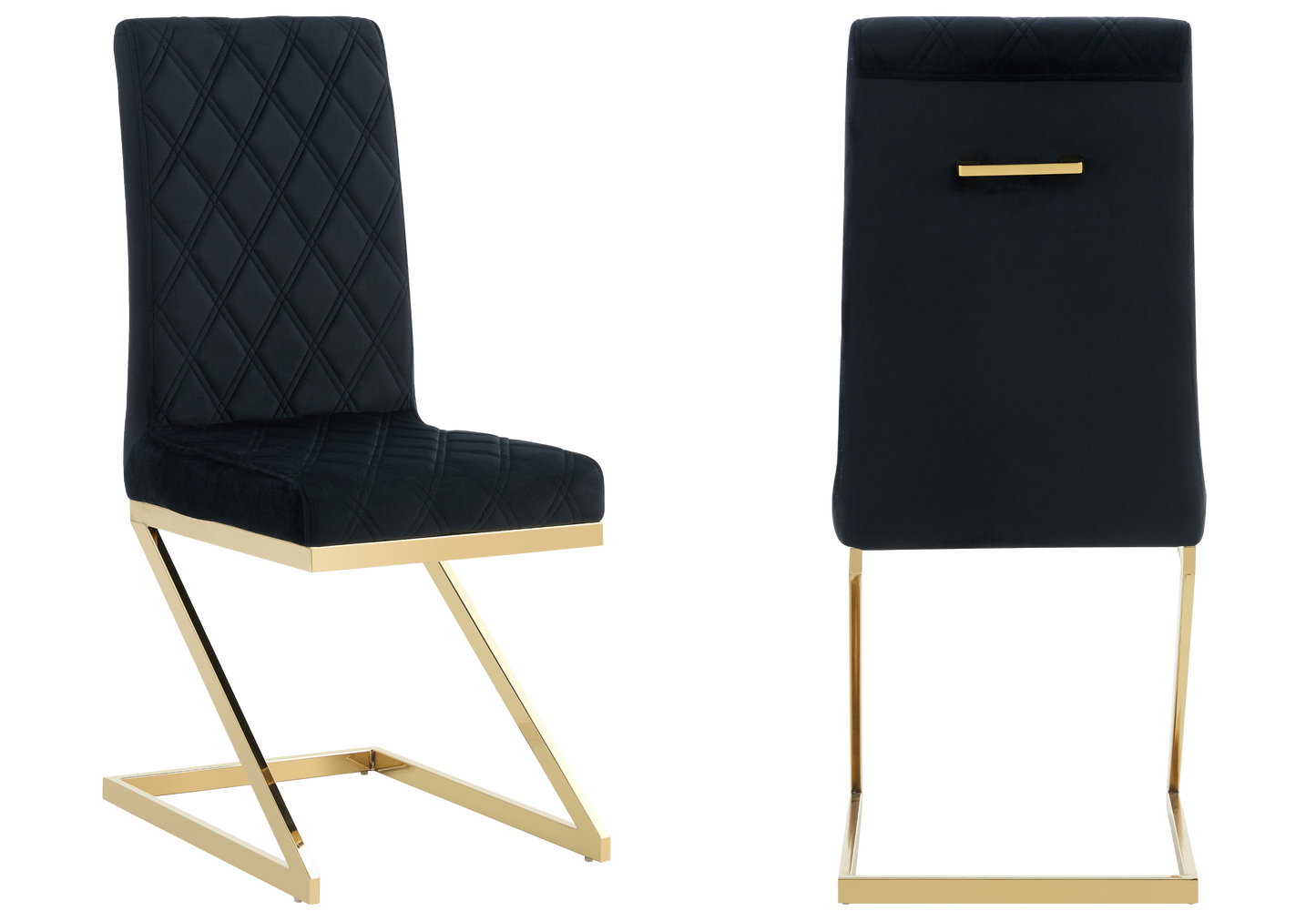 Chaise velours noir pied en Z doré – Zelia x6