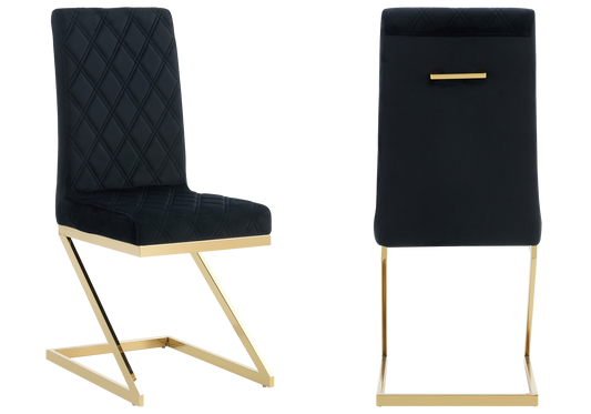 Chaise velours noir pied en Z doré – Zelia x6