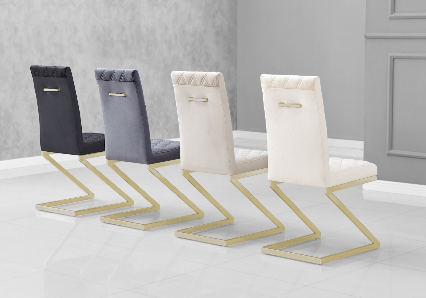 Chaise velours beige pied en Z doré – Zelia x6