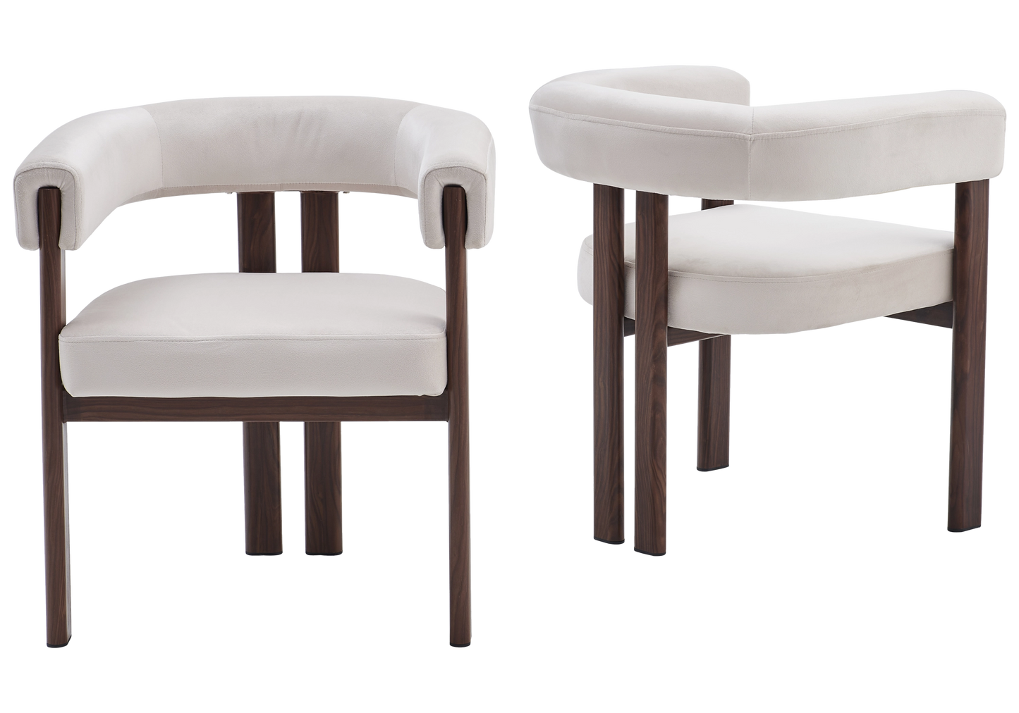 Chaise velours taupe arrondie pied noyer - LIVO