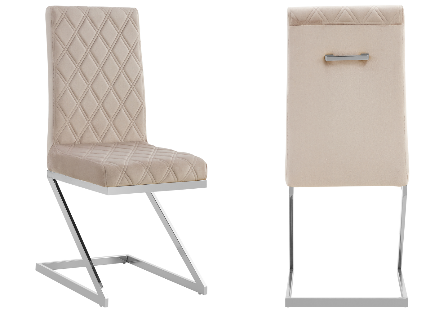 Chaise velours taupe pied en Z argent – Zelia x6