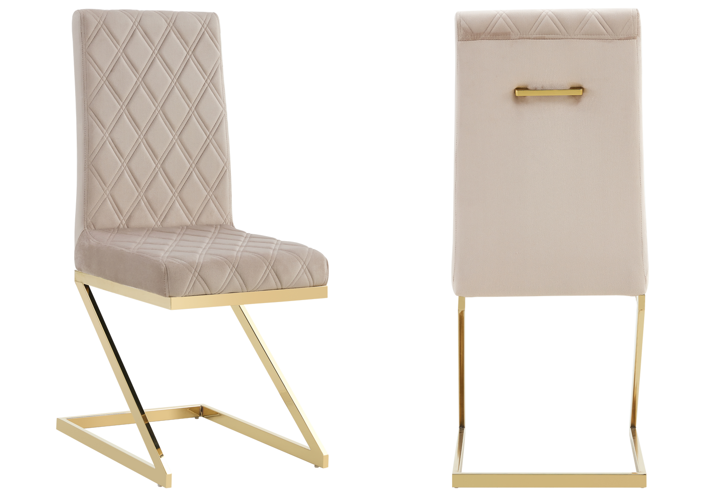 Chaise velours taupe pied en Z doré – Zelia x6