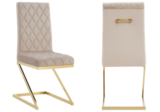 Chaise velours taupe pied en Z doré – Zelia x6