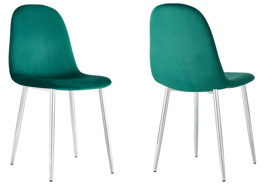 Chaise velours vert et pieds argent - Gina x6