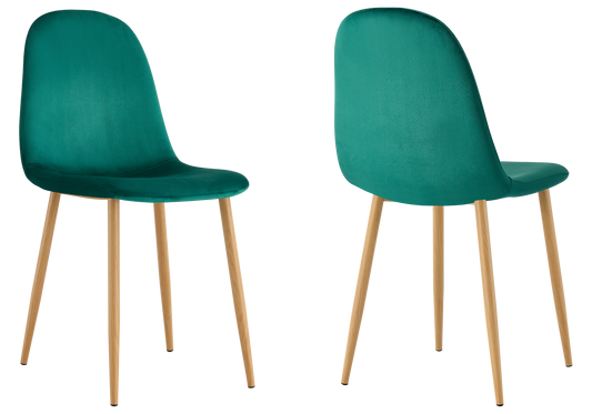 Chaise velours vert et pieds bois - Gina x6