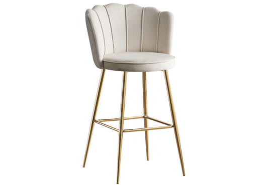 Chaise de bar design coquillage velours écru - Nymea x2