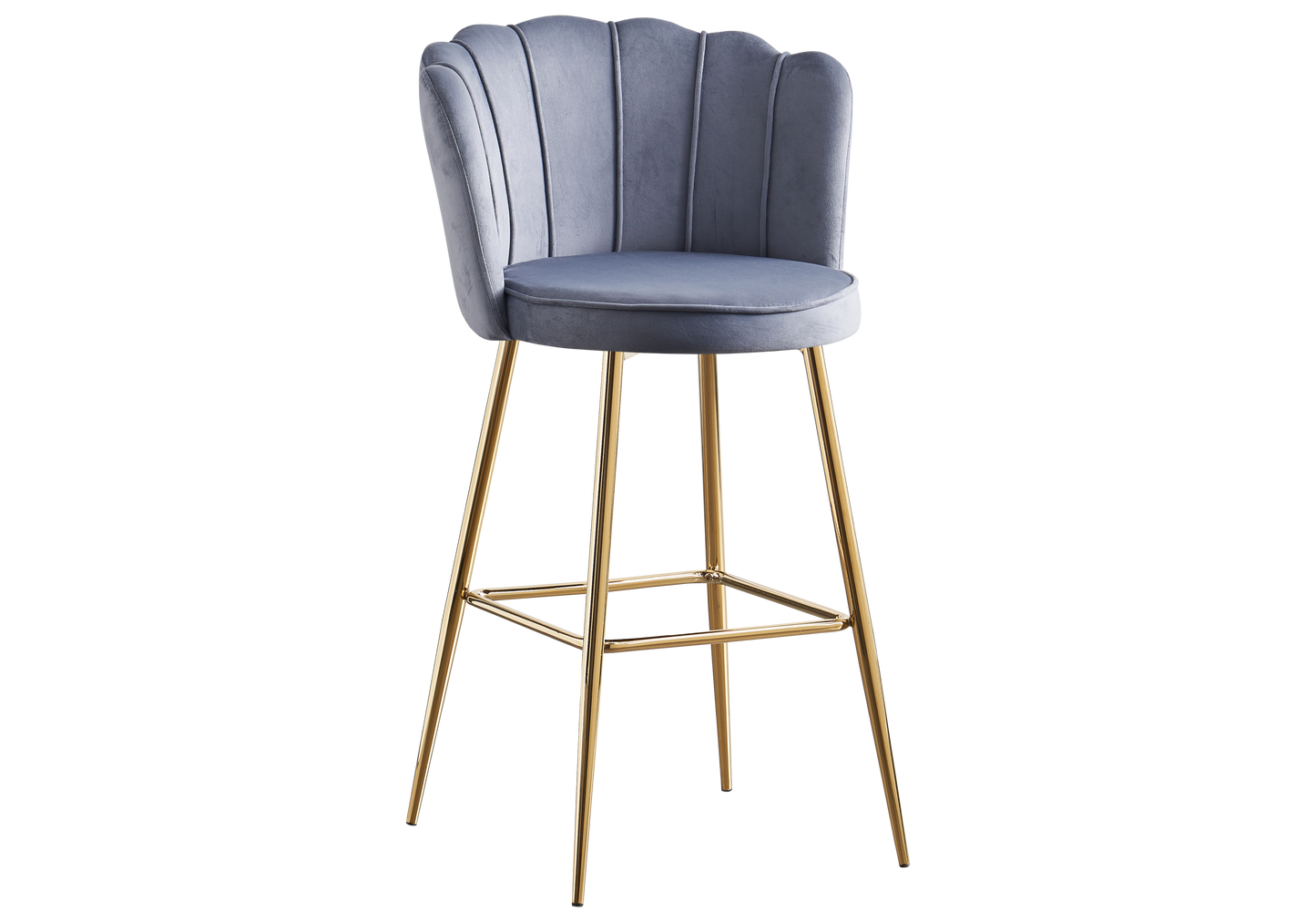 Chaise de bar design coquillage velours gris - Nymea x2