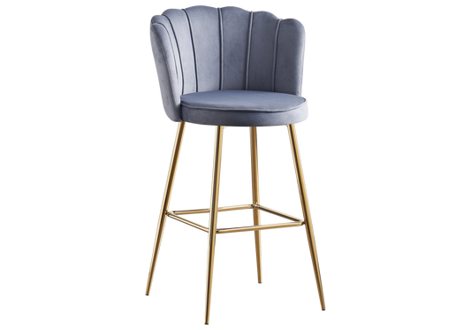 Chaise de bar design coquillage velours gris - Nymea x2