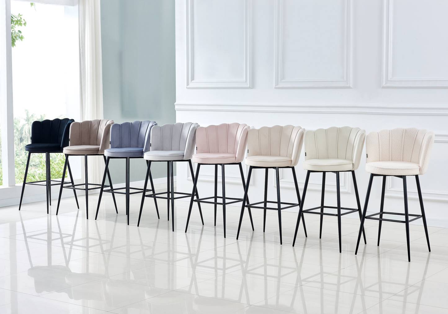 Chaise de bar design coquillage velours beige - Nymea x2