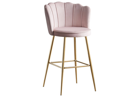 Chaise de bar design coquillage velours rose - Nymea x2