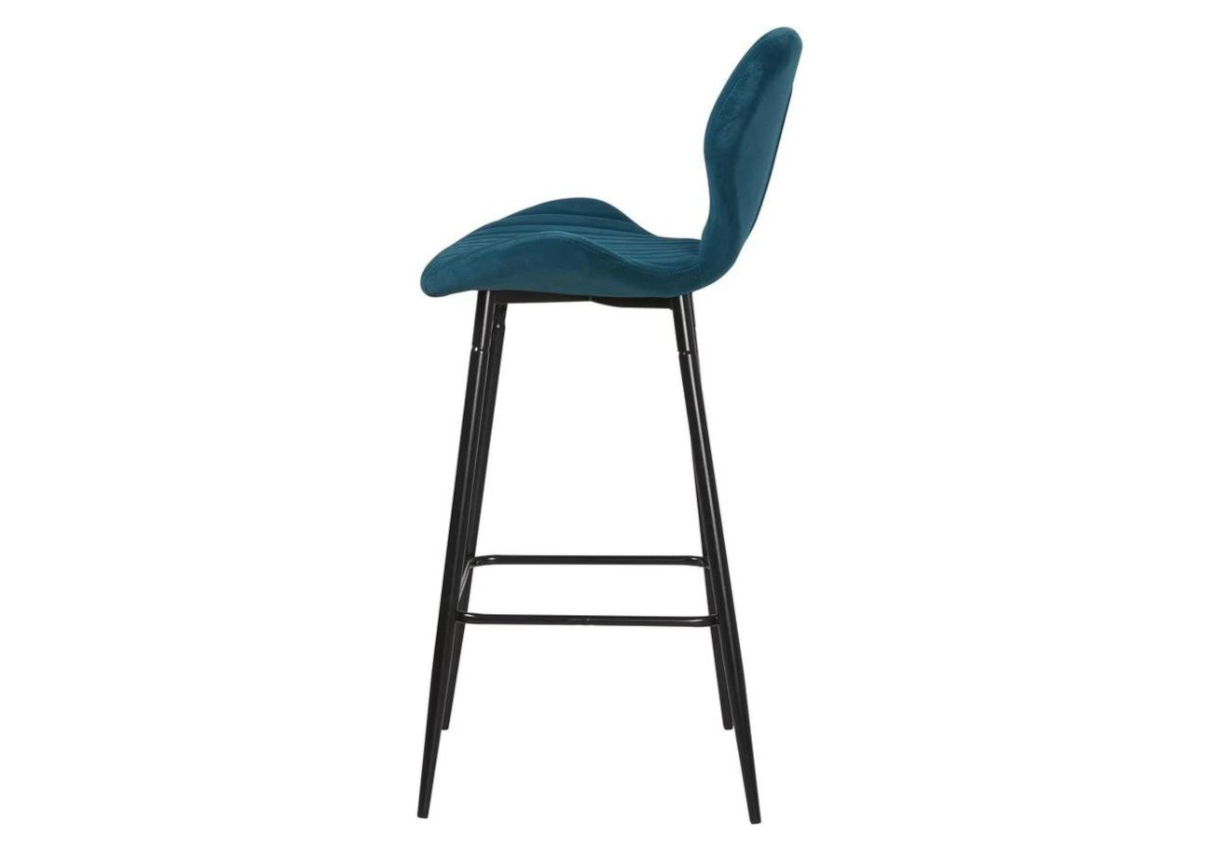 Chaise de bar velours bleu canard pieds noir - Mona x4