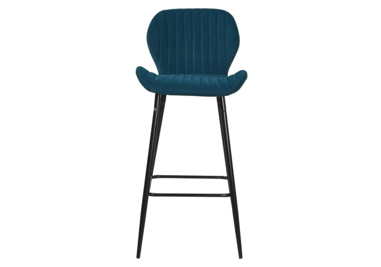 Chaise de bar velours bleu canard pieds noir - Mona x4