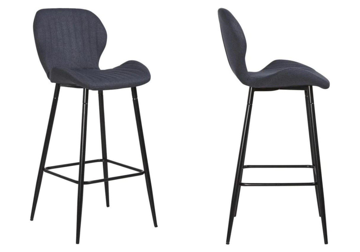Chaise de bar velours gris pieds noir - Mona x4