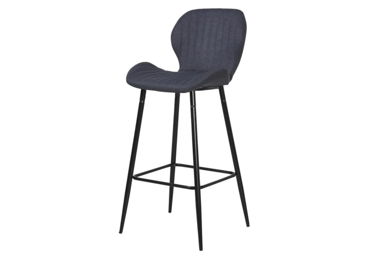 Chaise de bar velours gris pieds noir - Mona x4