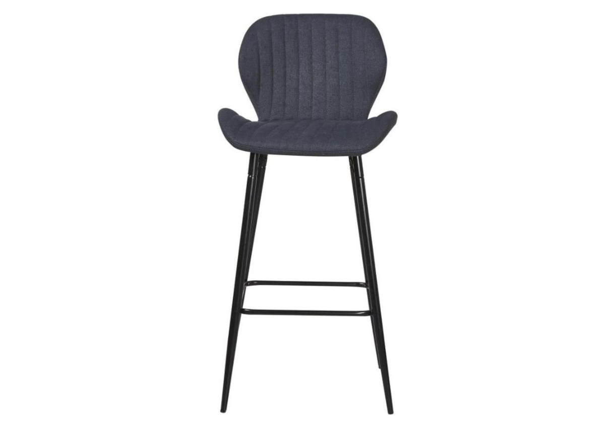 Chaise de bar velours gris pieds noir - Mona x4