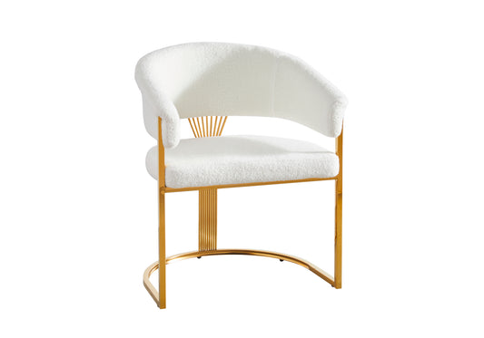 Chaise dorée blanc laine bouclée LILY