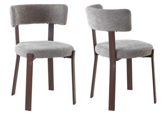 Chaise en tissu chiné taupe et pieds noyer - Como x4