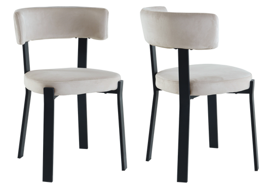 Chaise en velours beige et pieds noirs - Como x4